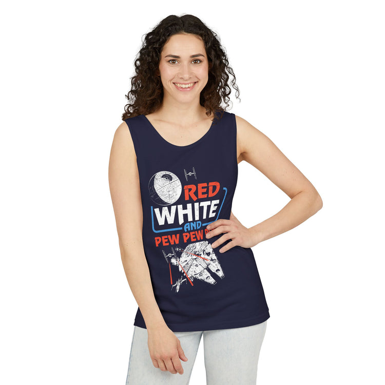 Red White Pew Pew Unisex Garment-Dyed Tank Top