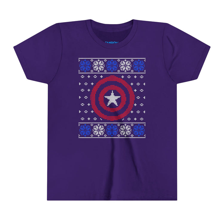 Captain America Ugly Christmas Sweater Youth Tee - Fandom-Made
