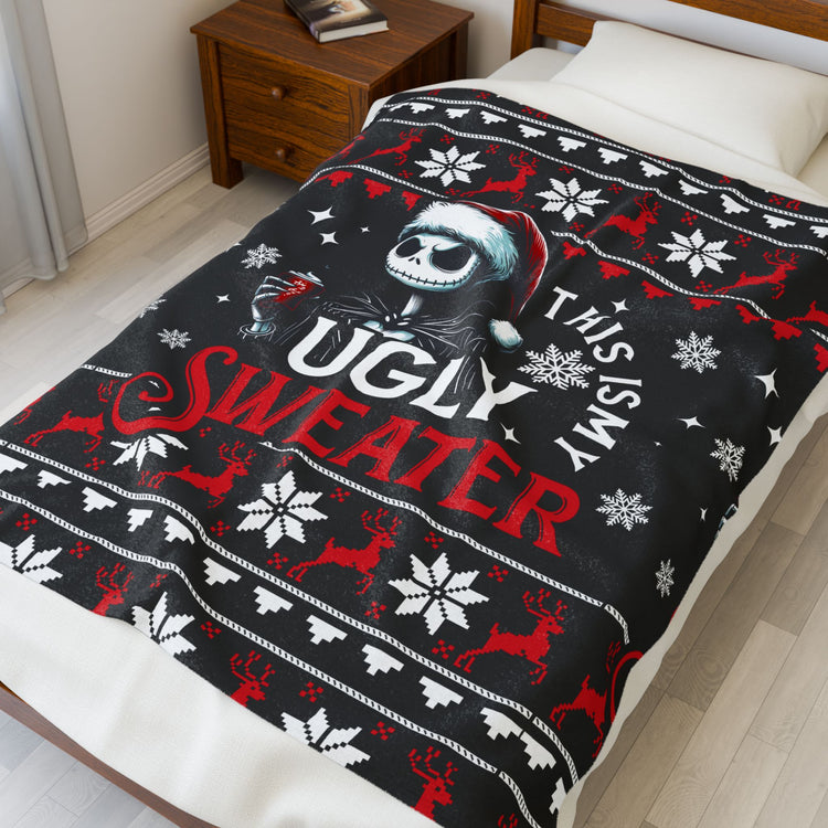 Skellington's Ugly Christmas Velveteen Plush Blanket