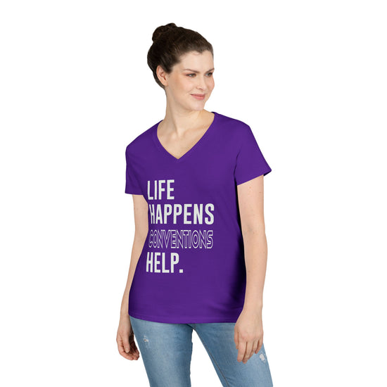 Life Happens Conventions Help V-Neck Tee - Fandom-Made