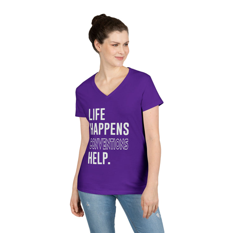 Life Happens Conventions Help V-Neck Tee - Fandom-Made