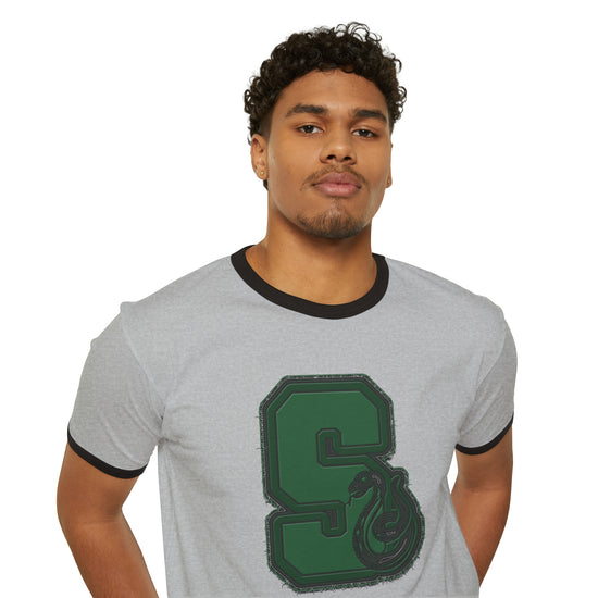 Slytherin S Embroidery Design Unisex Cotton Ringer T-Shirt - Fandom-Made
