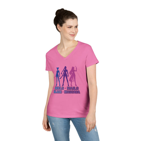 Heels Nails Blade Mascara Ladies' V-Neck Tee - Fandom-Made