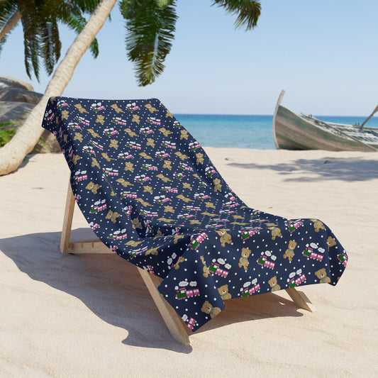 Choo Choos And Teddy Bears Beach Towel - Fandom-Made