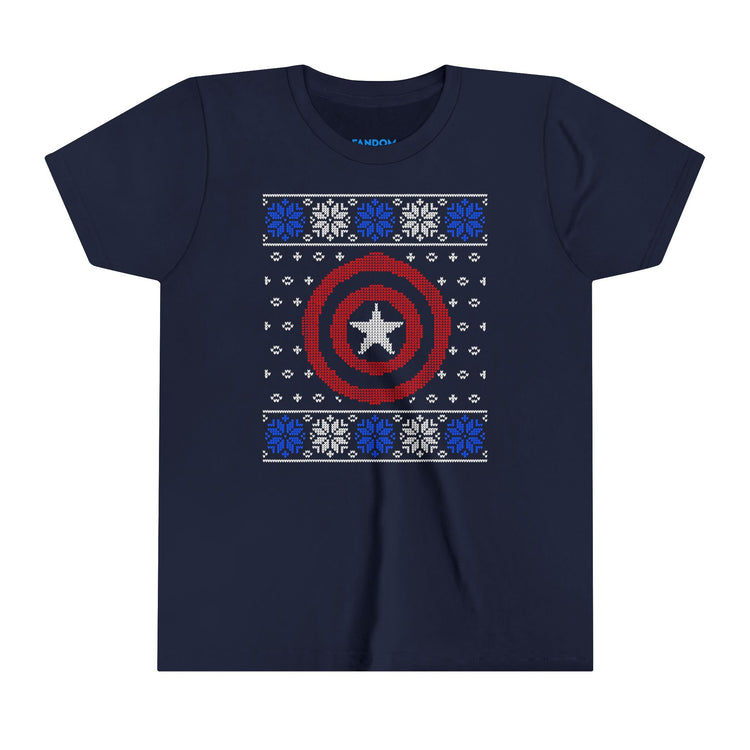 Captain America Ugly Christmas Sweater Youth Tee - Fandom-Made