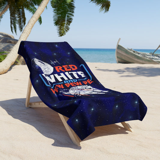 Red White Pew Pew Pew Beach Towel - Fandom-Made