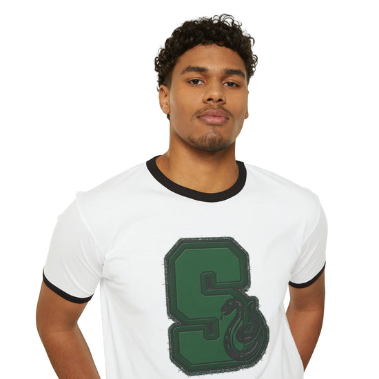 Slytherin S Embroidery Design Unisex Cotton Ringer T-Shirt - Fandom-Made