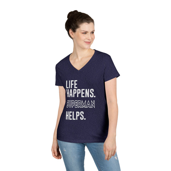 Life Happens Superman Helps V-Neck Tee - Fandom-Made
