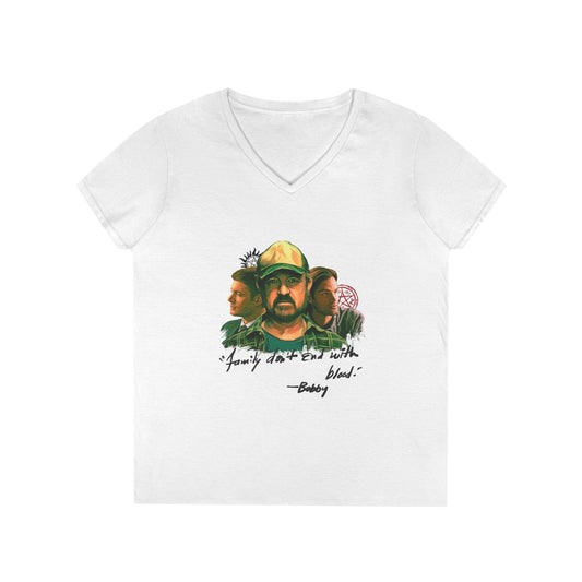 Family Don't End With Blood V-Neck Tee - Fandom-Made