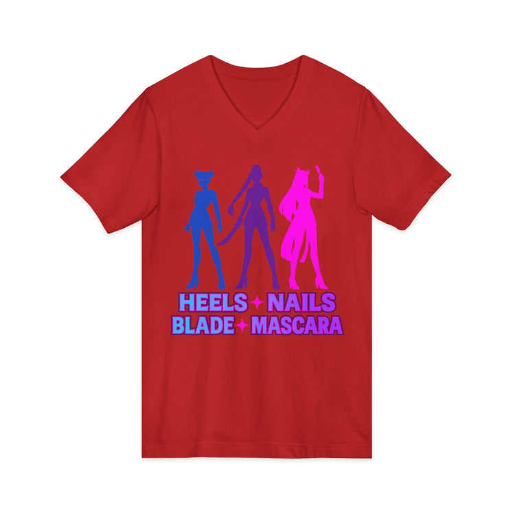 Heels Nails Blade Mascara Unisex V-Neck Tee - Fandom-Made