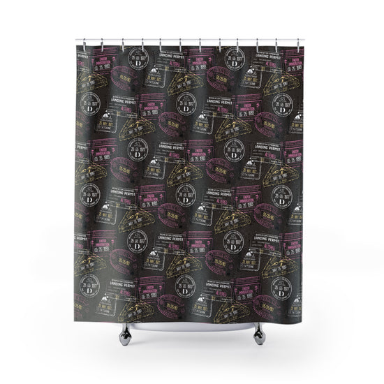 Galaxy Passport Stamps Shower Curtain - Fandom-Made
