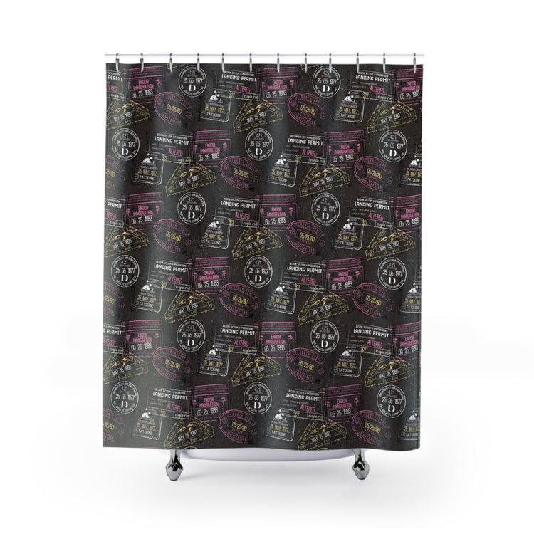 Galaxy Passport Stamps Shower Curtain - Fandom-Made