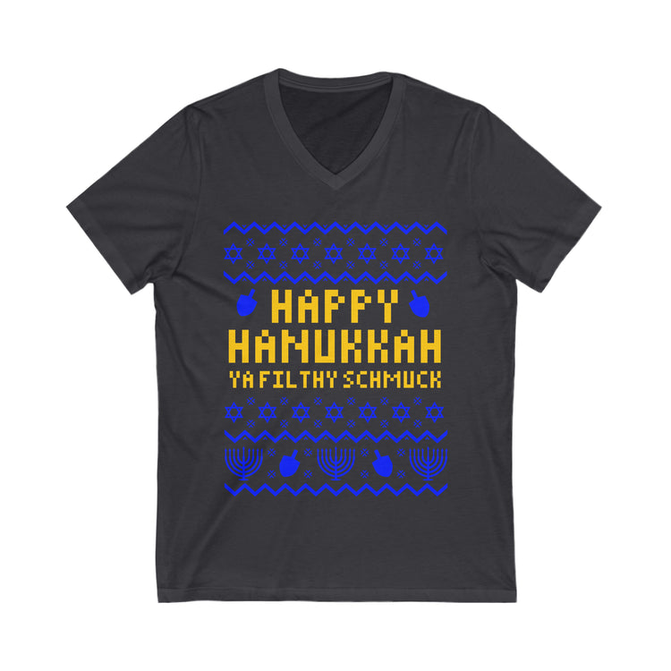 Happy Hanukkah Ugly Sweater V-Neck Tee - Fandom-Made