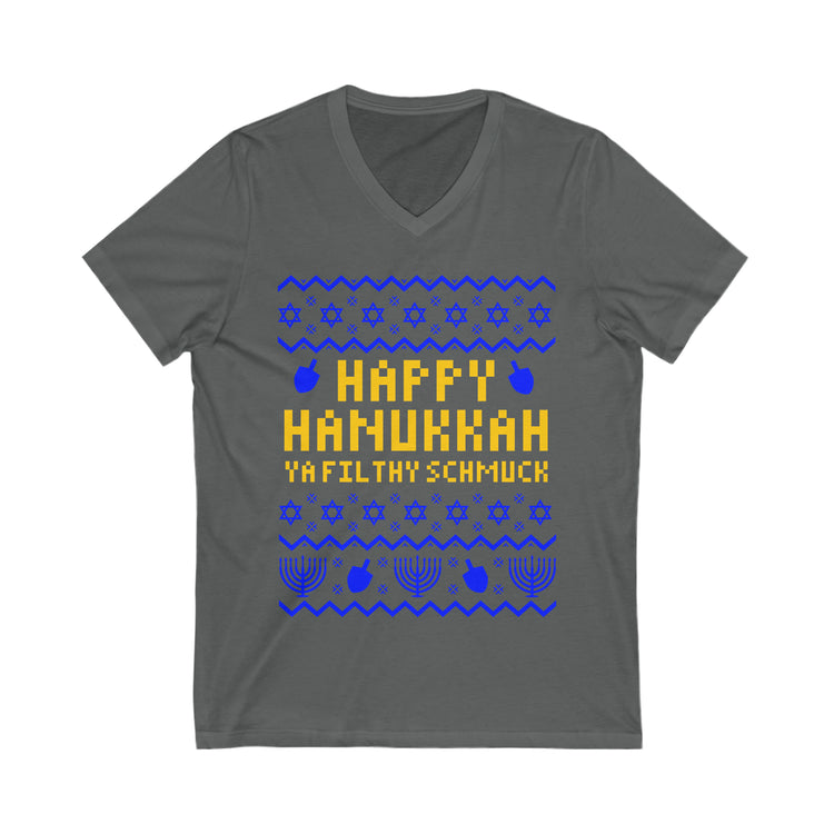 Happy Hanukkah Ugly Sweater V-Neck Tee - Fandom-Made