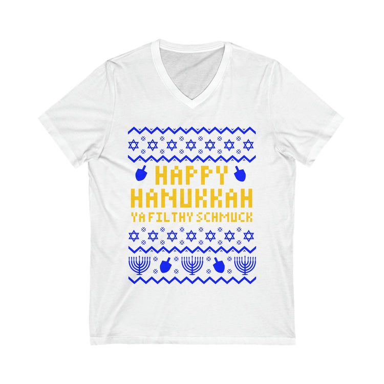 Happy Hanukkah Ugly Sweater V-Neck Tee - Fandom-Made