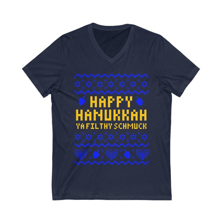 Happy Hanukkah Ugly Sweater V-Neck Tee - Fandom-Made