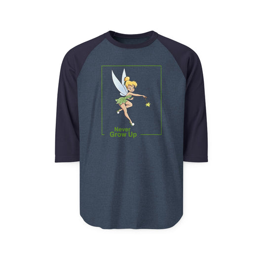 Never Grow Up 3/4 Raglan Shirt - Fandom-Made