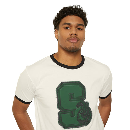 Slytherin S Embroidery Design Unisex Cotton Ringer T-Shirt - Fandom-Made