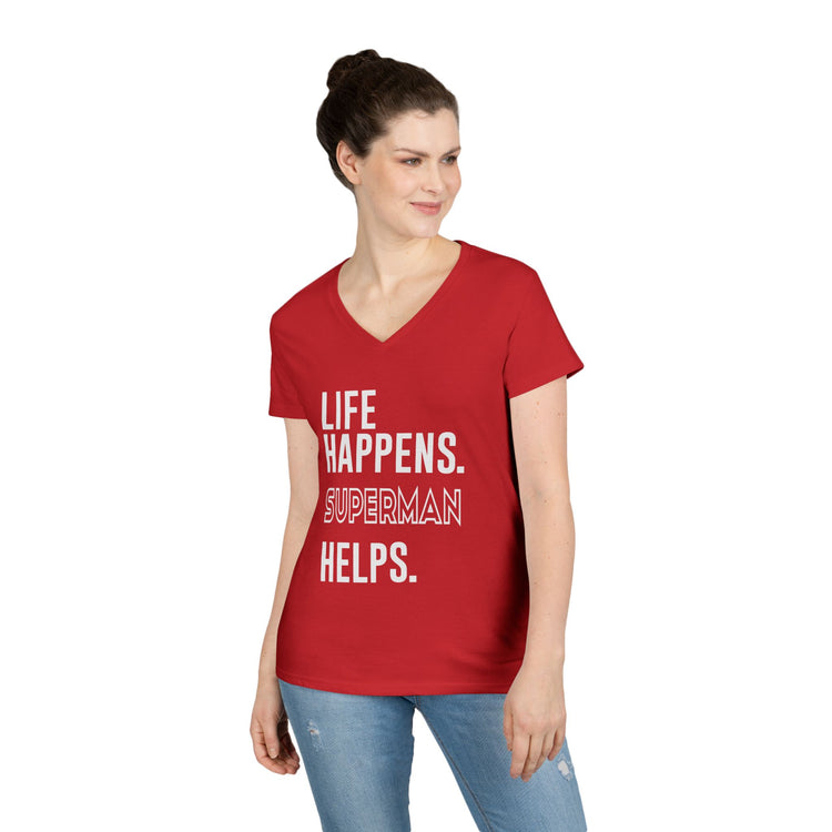 Life Happens Superman Helps V-Neck Tee - Fandom-Made