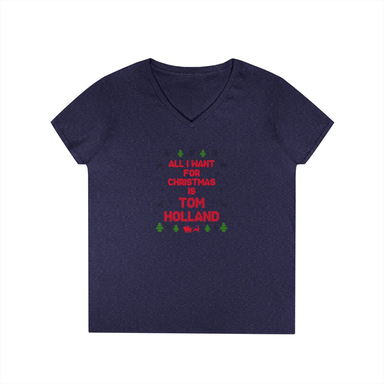 All I Want For Christmas Tom Holland V-Neck T-Shirt - Fandom-Made