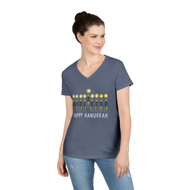Lightsabers Menorah Ladies' V-Neck Tee