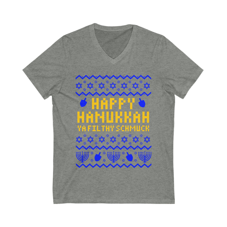 Happy Hanukkah Ugly Sweater V-Neck Tee - Fandom-Made