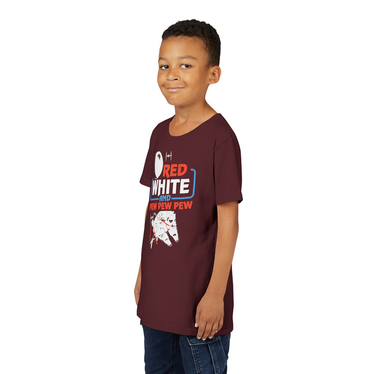 Red White Pew Pew Pew Youth Tee - Fandom-Made