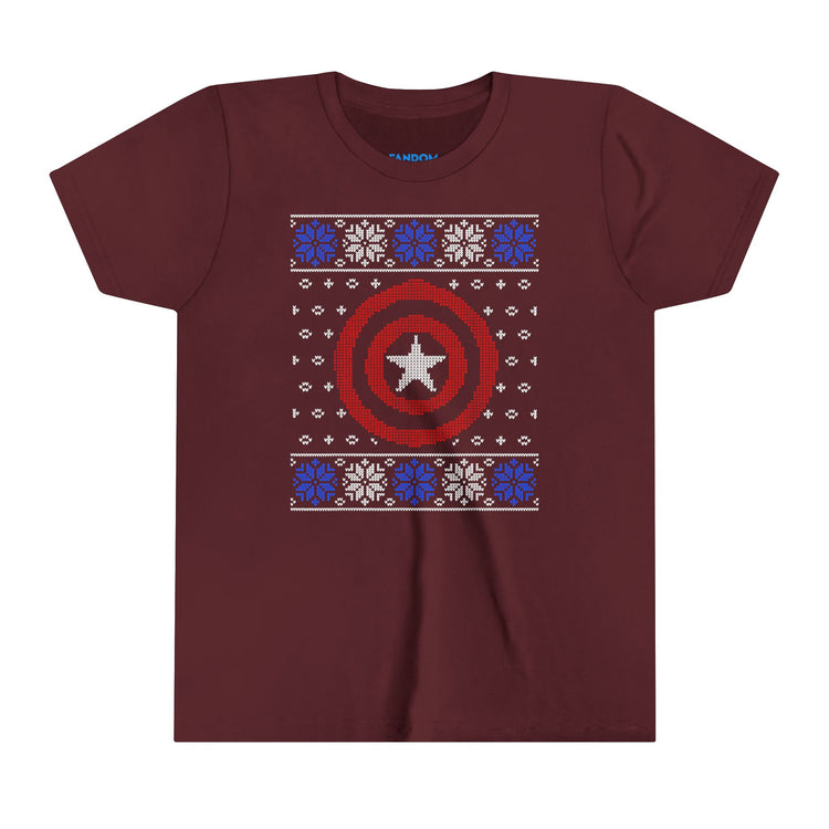 Captain America Ugly Christmas Sweater Youth Tee - Fandom-Made