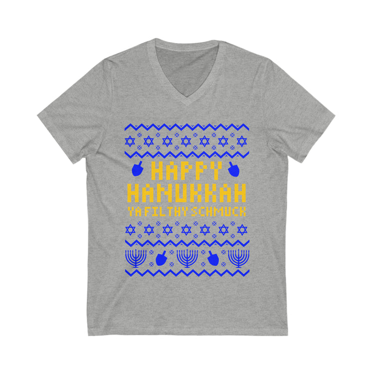 Happy Hanukkah Ugly Sweater V-Neck Tee - Fandom-Made