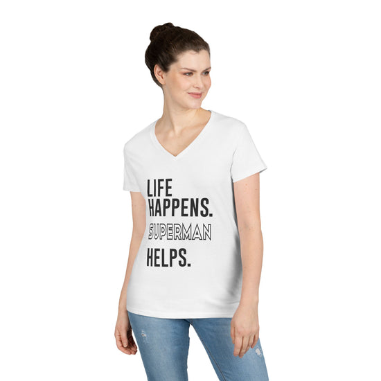 Life Happens Superman Helps V-Neck Tee - Fandom-Made