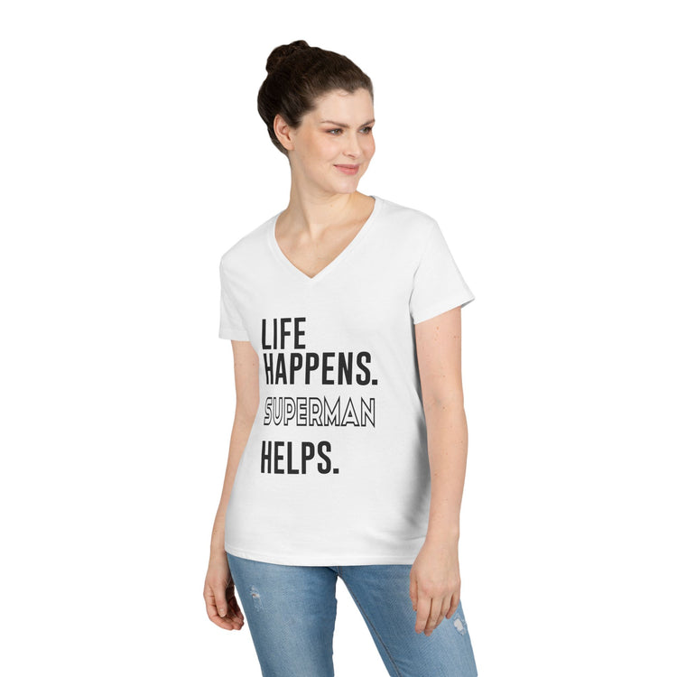 Life Happens Superman Helps V-Neck Tee - Fandom-Made