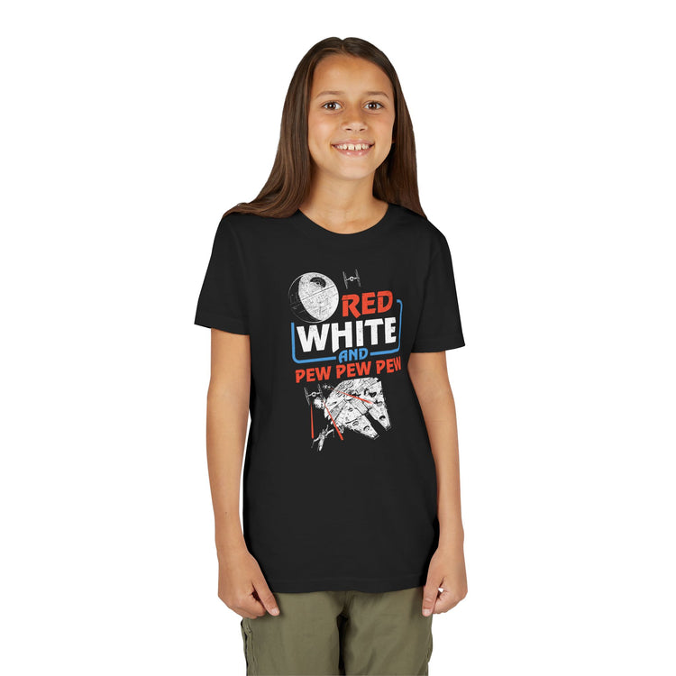 Red White Pew Pew Pew Youth Tee - Fandom-Made