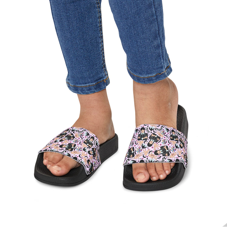 Wednesday Addams All-Over Print Youth Slides - Fandom-Made