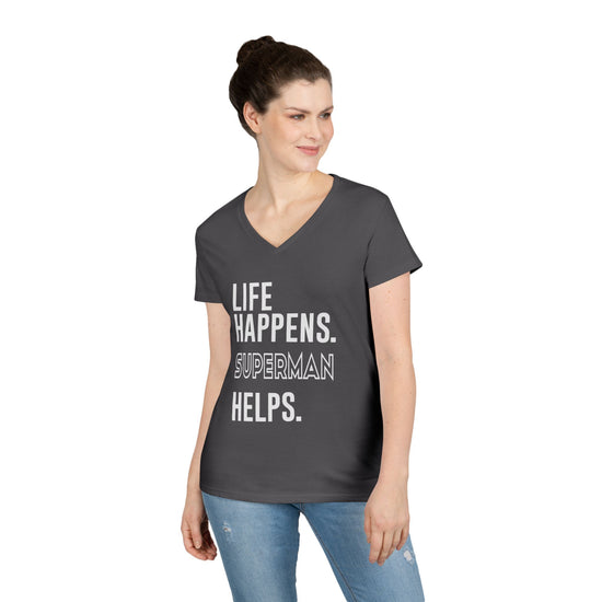 Life Happens Superman Helps V-Neck Tee - Fandom-Made