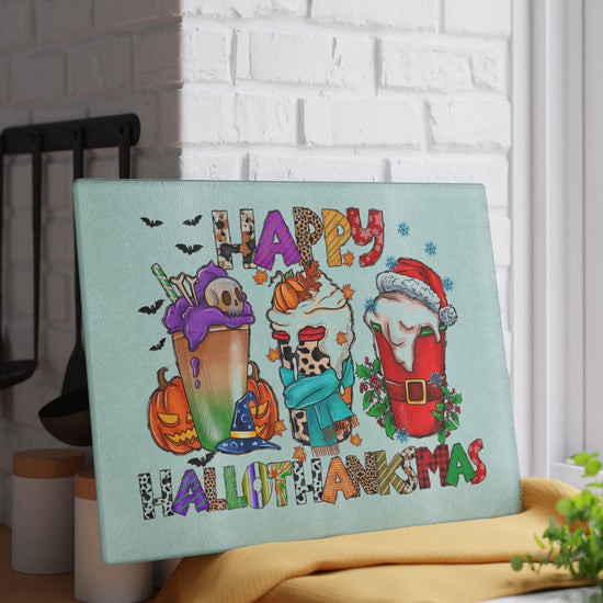 Happy HalloThanksMas Glass Cutting Board - Fandom-Made