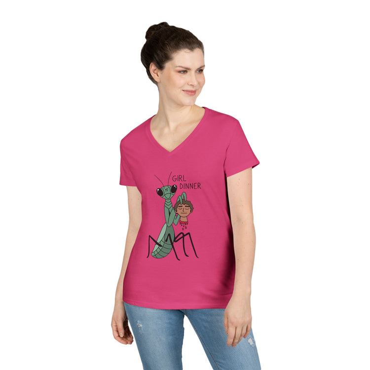 Girl Dinner V-Neck Tee - Fandom-Made