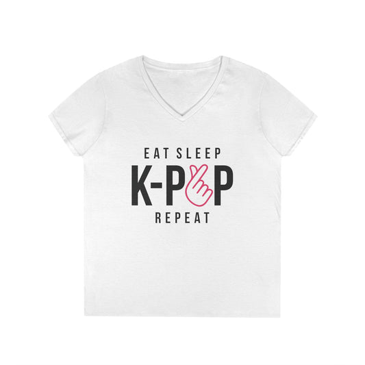 Eat Sleep KPop Repeat Ladies' V-Neck Tee - Fandom-Made