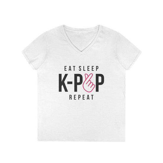 Eat Sleep KPop Repeat Ladies' V-Neck Tee - Fandom-Made