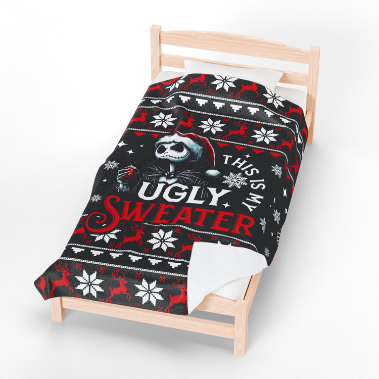 Skellington's Ugly Christmas Velveteen Plush Blanket