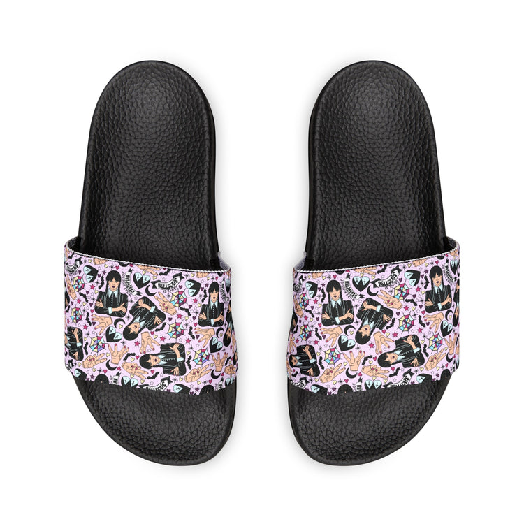 Wednesday Addams All-Over Print Youth Slides - Fandom-Made