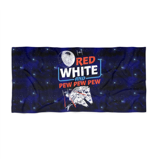 Red White Pew Pew Pew Beach Towel - Fandom-Made