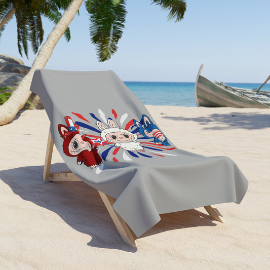 Red White Labubu Beach Towel - Fandom-Made