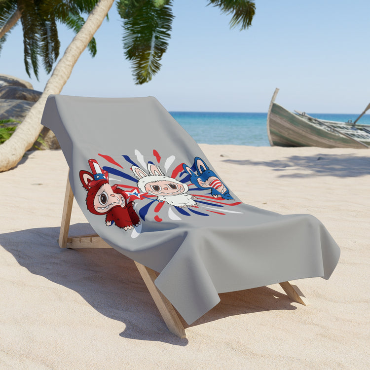 Red White Labubu Beach Towel - Fandom-Made
