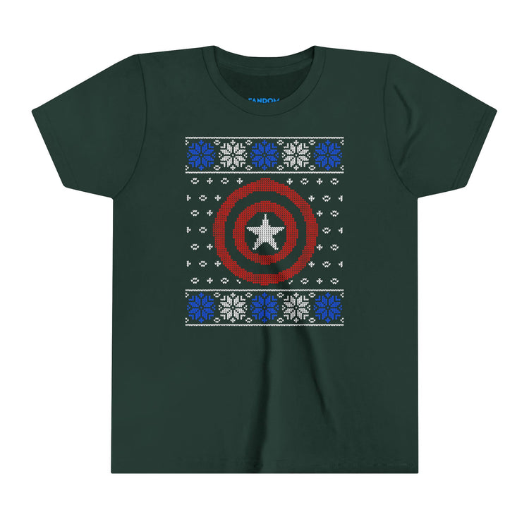 Captain America Ugly Christmas Sweater Youth Tee - Fandom-Made