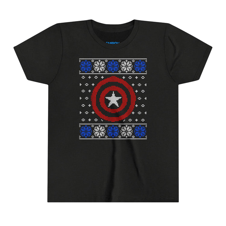 Captain America Ugly Christmas Sweater Youth Tee - Fandom-Made