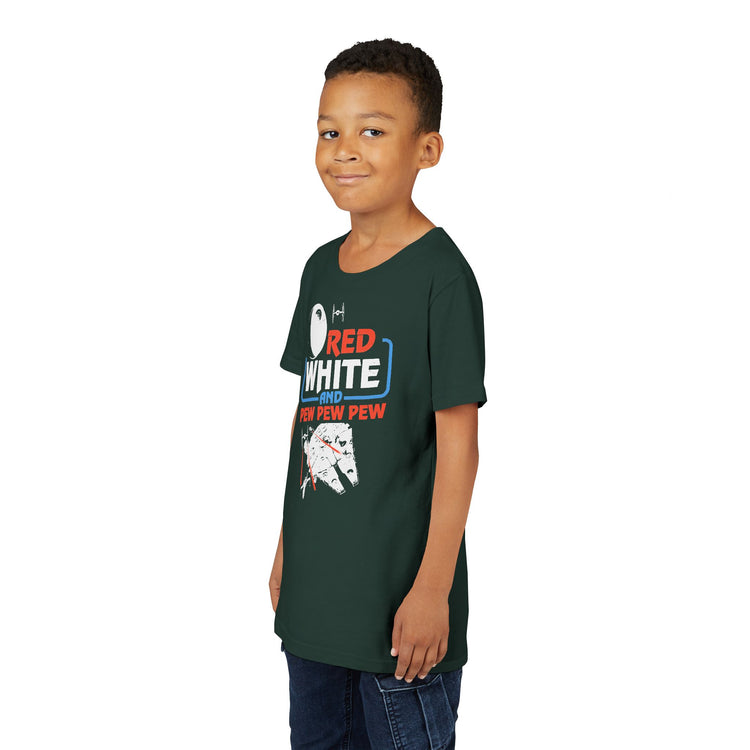Red White Pew Pew Pew Youth Tee - Fandom-Made
