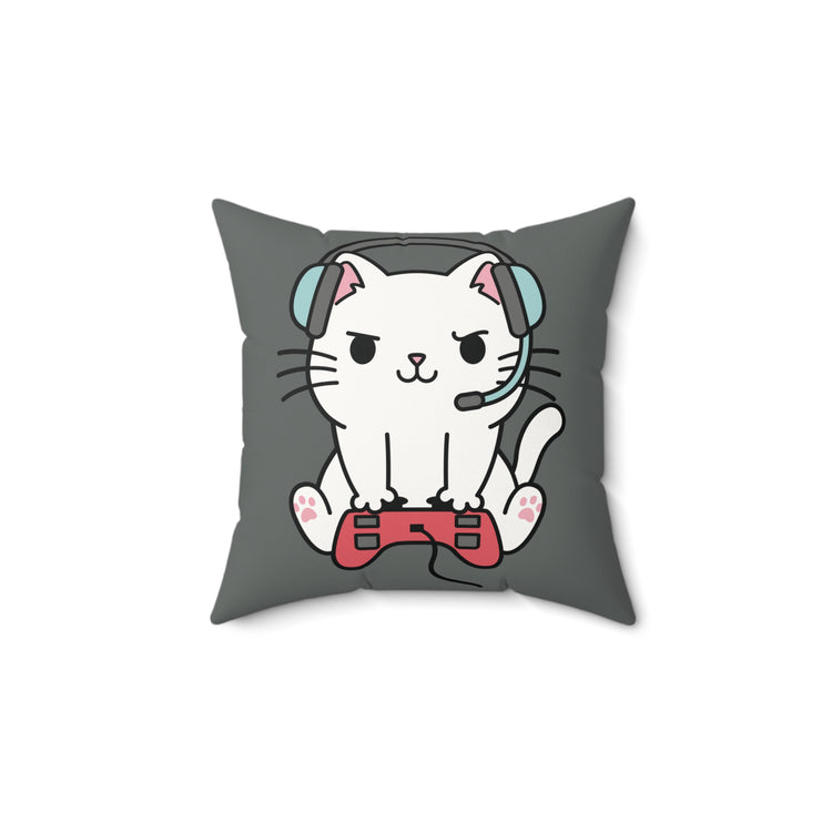 Gamer Cats Faux Suede Square Pillow - Fandom-Made
