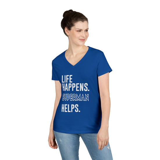 Life Happens Superman Helps V-Neck Tee - Fandom-Made