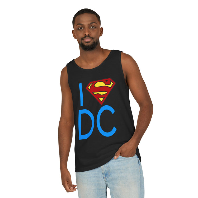 I Love DC Superman Edition Unisex Garment-Dyed Tank Top