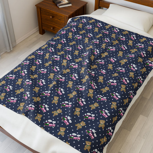 Choo Choos And Teddy Bears Velveteen Plush Blanket - Fandom-Made